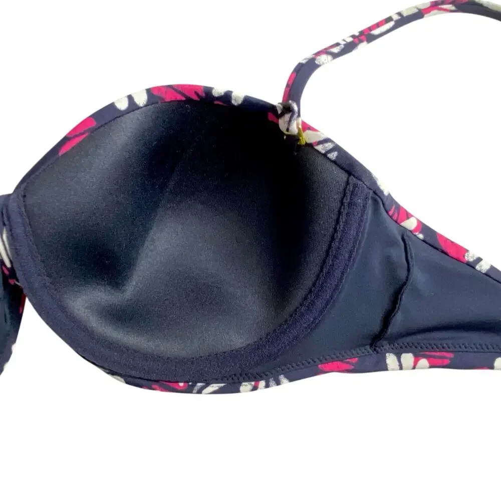 J. Crew Bikini Top Navy Convertible Underwire Geometric Fan Print 32D Small NWT - Picture 12 of 16